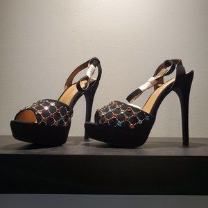 Rainbow gem platform heels with ankle strap